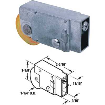 Prime-Line 1-1/4 In. Dia. x 9/16 In. W. x 2-5/16 In. L. Steel Patio Door Roller with Adjustable Diecast Housing Assembly